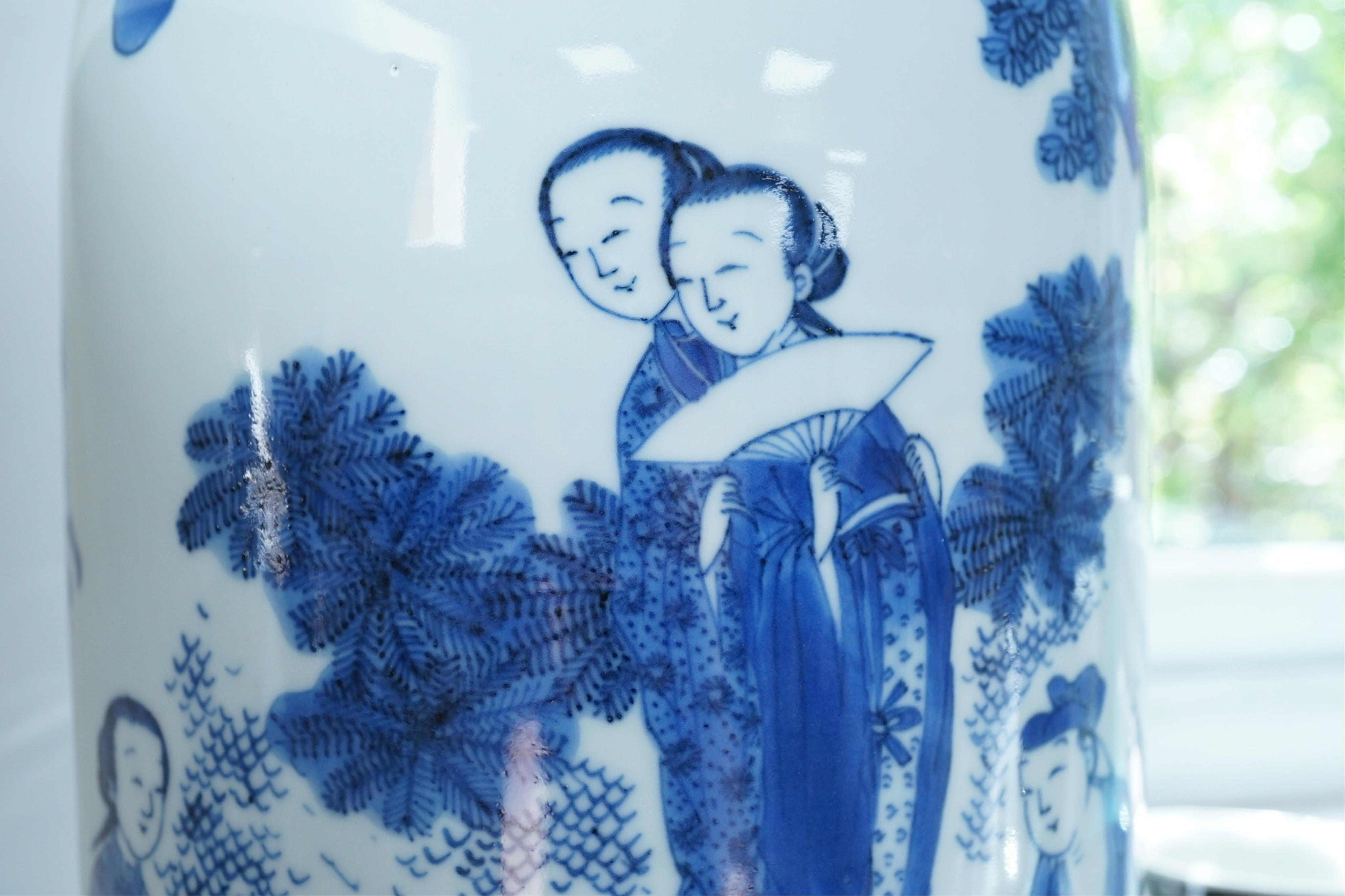 A Chinese Transitional blue and white ‘Ladies’ rolwagen vase, Chongzhen period (1627-1644)